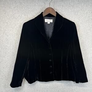 VTG Petite Sophisticate Blazer Jacket Womens Size 10 Black Velvet Button Front